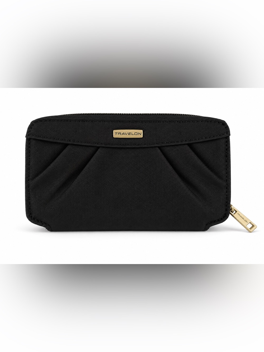 Travelon Black Pleated Nylon Dual Zip Around RFID Clutch Wallet - No Strap